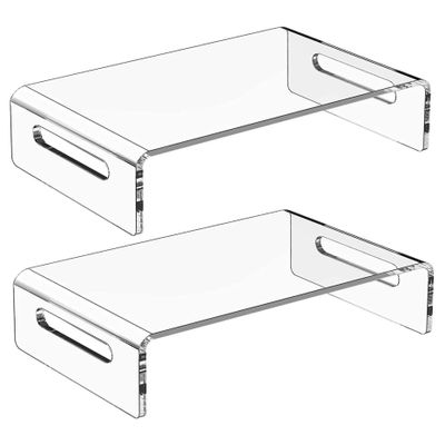 2PCS Monitor Riser, 12x8x3 Inch 1 Tier Clear Acrylic Computer Monitor Stand, Space-Saving Laptop Computer Stand with Storage, Non-slip Desk Shelf