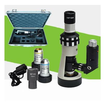 Microscope Kit Portable Zoom Metallographic Microscope 100X-400X Handheld LED Illuminated Microscopio Aluminum Box Magnetic Base Polarizer Microscope Lens Adapters(Standard Version A)