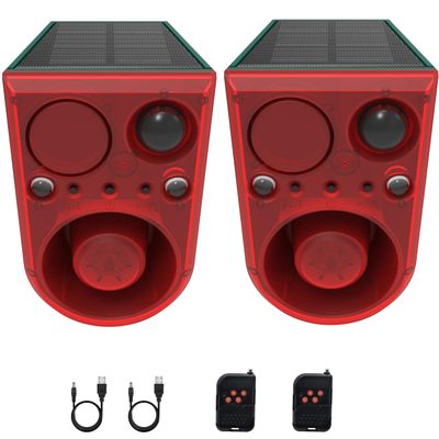 Comboss Solar Motion Sensor Alarm: Solar Motion Detector 129db Super Loud Speaker, Ultrasonic Motion Sensor Alarm with Remote Controller, Support Recording 4 Work Modes for Home, Farm, Barn (2 Pack)