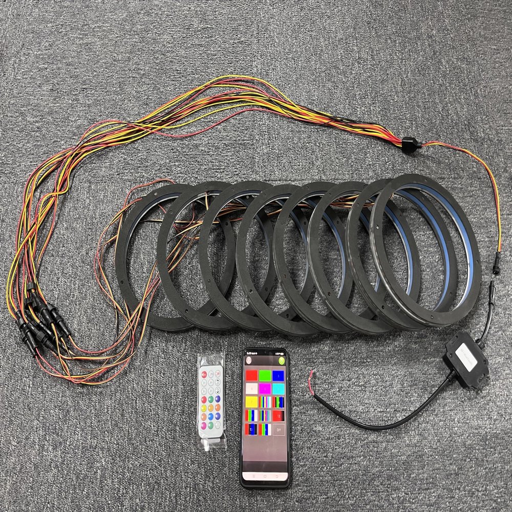 10 Inch Remote APP Loud Speaker Rings Lights Audio Horn Lights Car Audio Speaker Systems Coaxial Chasing Flow LED Audio Subs (8PCS)