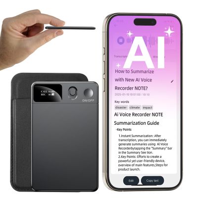 AI Voice Recorder with Case, Voice Recorder with Translation Function App Control, AI Transcription & Summary, 64GB Memory, Audio Recorder for Lectures, Meetings, Calls, Portable Recording Device