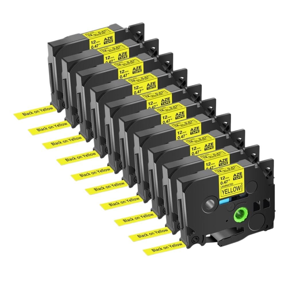 12mm 5PK 10PK Compatible Label Tape for TZ-231 TZE 231 Printers Black On White Laminated Tapes(Black on Yellow-10PK)