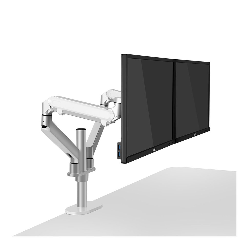 ADBWEKKF OL-2Z Desktop 17-32 Inch Dual Monitor Mount Arm Full Motion Aluminum Monitor Holder Gas Spring Arm Load 2-8kgs Each(Silver Grey)