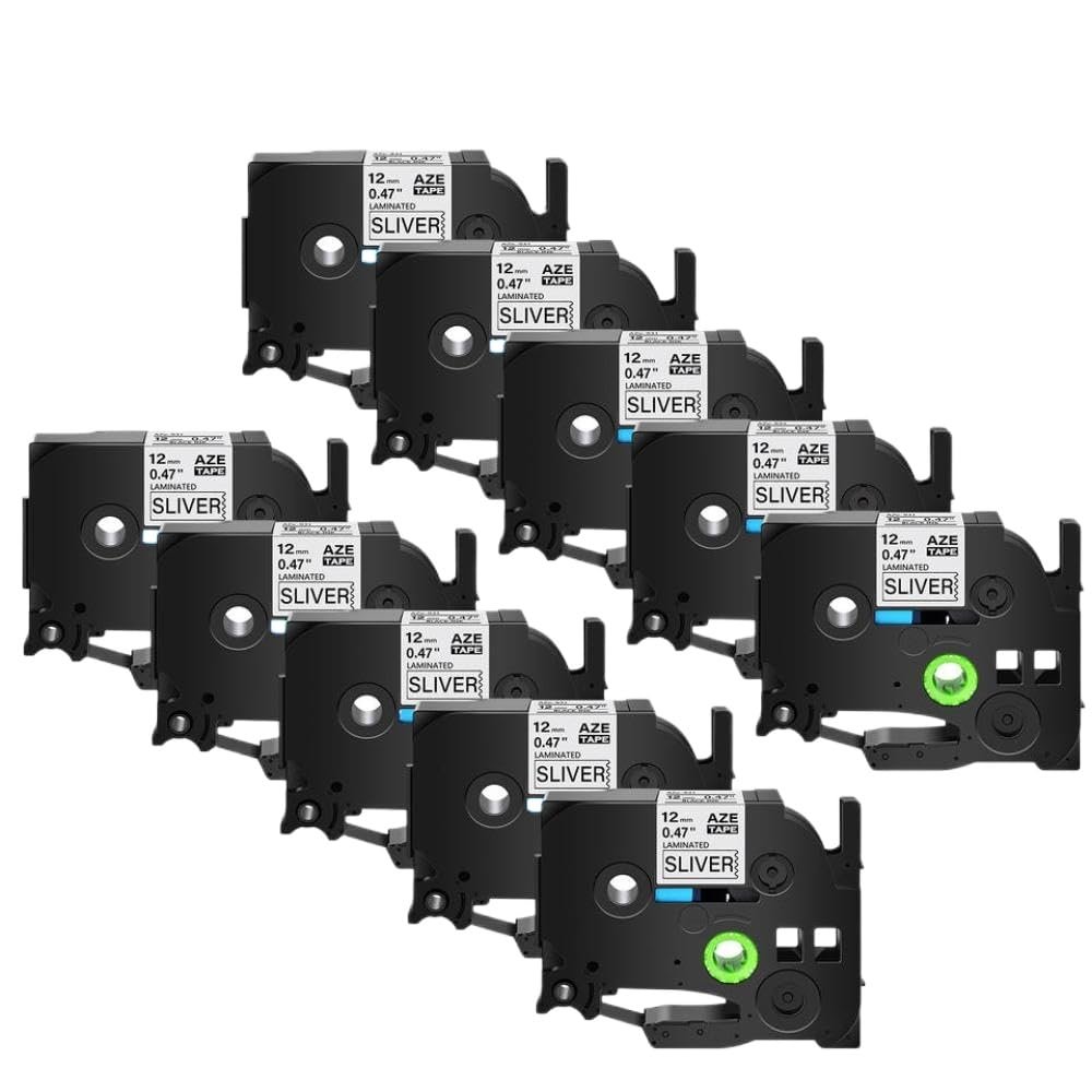 5 10 Pack AZE 231 Compatible Ribbons for TZ 231 TZE 241 12mm Black On White General Purpose Laminated Labeling Tape(10PK Black on Silver)