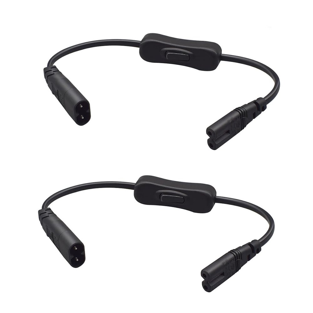 JORINDO 2PCS IEC 320 C8 Male to C7 Female Power Extension Cable 0.3m/1FT with Switch,18/2 SPT-2 Adapter Cord for Computer/Monitor/Home Electronics