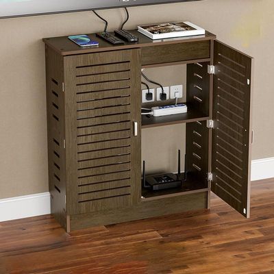 WiFi Router Storage Cabinet, Modem Rack Cover with Cable Organizer - Stylish Brown Router Box (20" L 10" W 32" H / 50x25x80cm) for Home & Office