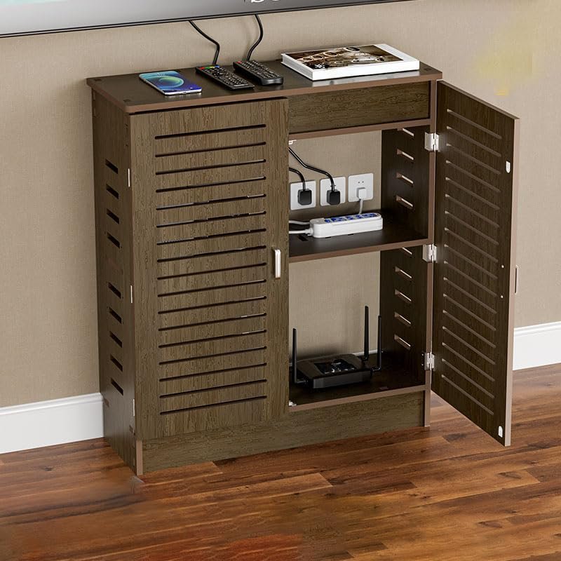 WiFi Router Storage Cabinet, Modem Rack Cover with Cable Organizer - Stylish Brown Router Box (20" L  10" W  32" H / 50x25x80cm) for Home & Office