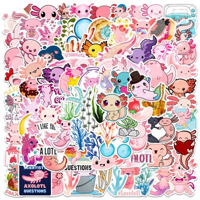 100 Pcs Cute Axolotl Stickers Kawaii Axolotl Sticker Pink Animal Vinyl Waterproof Stickes for Water Bottles Laptop Skateboard Luggage Computer Stickerss