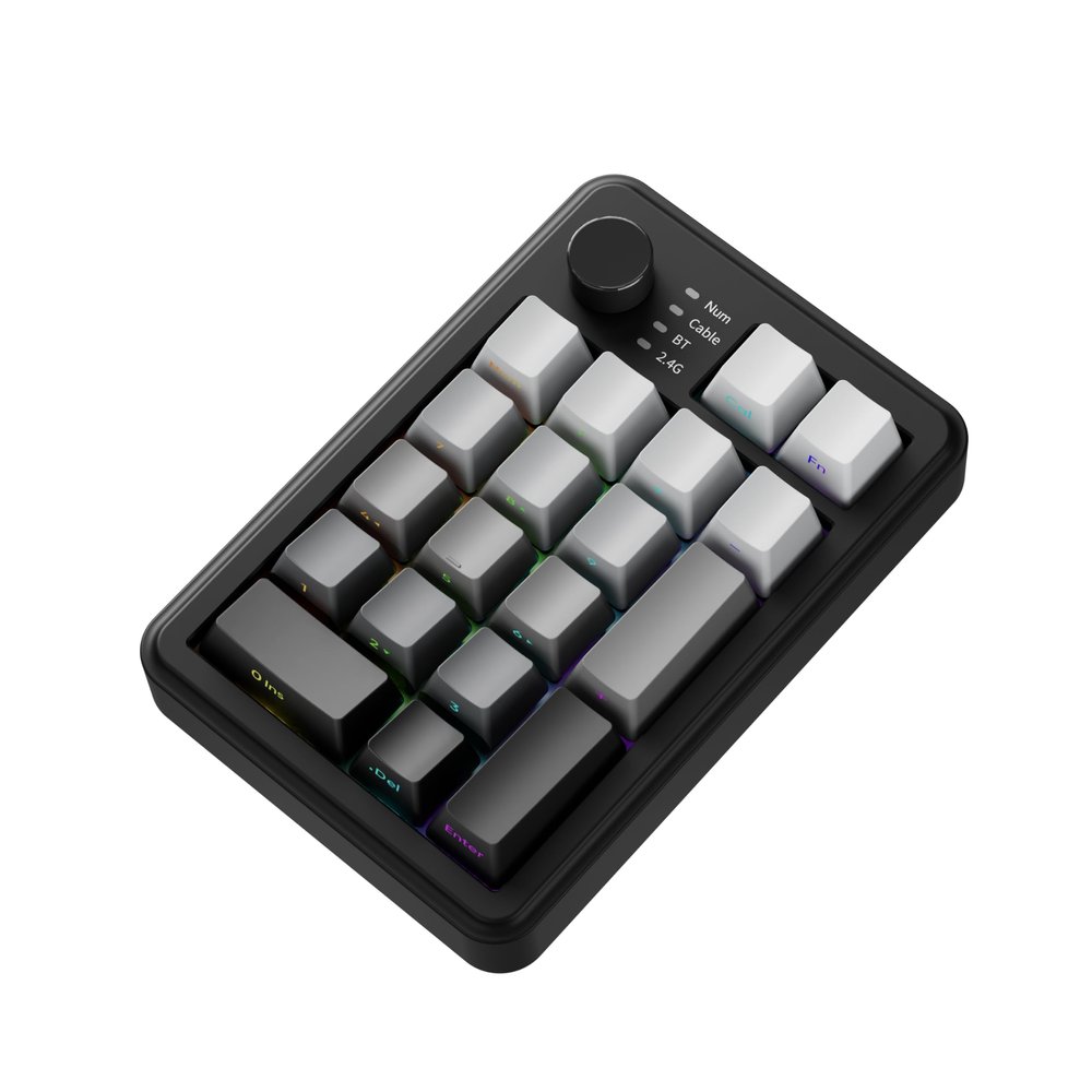 EWEADN NK20 Wireless Retro Mechanical Numpad with Knob, Bluetooth/2.4GHz/USB-C Connect with RGB Backlight Hot Swappable Number Pad, 20-Key Rechargeable External Num Pad for Win, Mac, Black Gray
