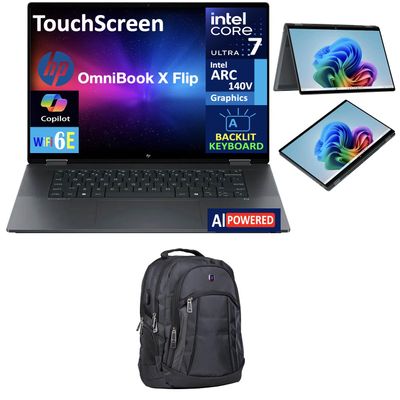 HP OmniBook X Flip 2-in-1 AI Powered 2-in-1 Laptop 16.0" Touchscreen IPS WUXGA Display (Intel Ultra 7-256V, 16GB LPDDR5X, 1TB SSD, Backlit KB, Thunderbolt 4, WiFi 6E, Win 11 Home) w/Premium Backpack