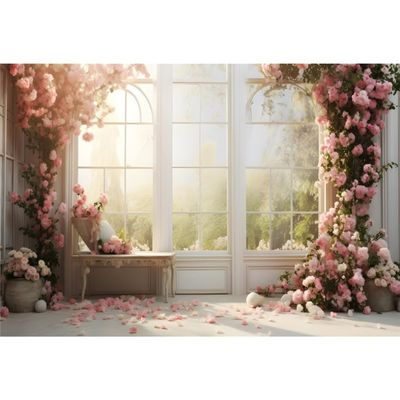 Yeele 10x8ft Dreamy Floral Room Backdrop Romantic Pink Rose Flowers White Window Dawn Elegant Princess Room Background for Wedding Birthday Party Decor Girl Woman Portrait Photo Shoot Prop