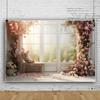 Yeele 10x8ft Dreamy Floral Room Backdrop Romantic Pink Rose Flowers White Window Dawn Elegant Princess Room Background for Wedding Birthday Party Decor Girl Woman Portrait Photo Shoot Prop view 2