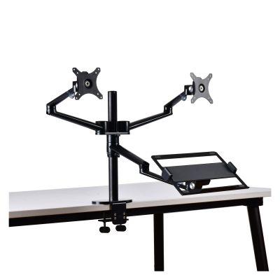 ADBWEKKF OL-10T Height Adjust Desktop Dual 17-32 Inch Monitor Holder+12-17 Inch Laptop Holder Stand Full Motion Triple Mount Arm(Gray)