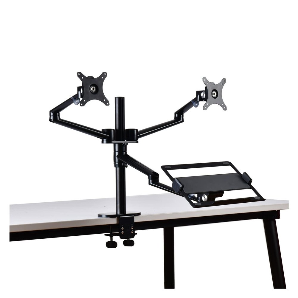 ADBWEKKF OL-10T Height Adjust Desktop Dual 17-32 Inch Monitor Holder+12-17 Inch Laptop Holder Stand Full Motion Triple Mount Arm(Gray)