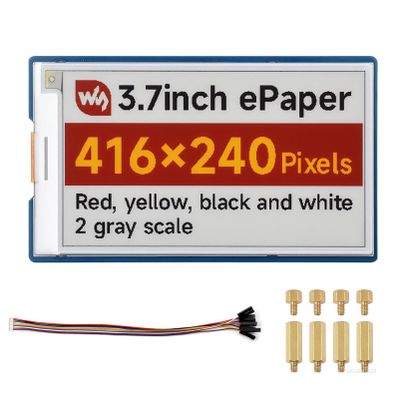 3.7inch e-Paper HAT+ Display (G), E-Ink Screen, 416x240 Resolution, Red/Yellow/Black/White, SPI Interface, Compatible with Raspberry Pi, Jetson Nano, Arduino, STM32, ESP32