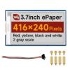 3.7inch e-Paper HAT+ Display (G), E-Ink Screen, 416x240 Resolution, Red/Yellow/Black/White, SPI Interface, Compatible with Raspberry Pi, Jetson Nano, Arduino, STM32, ESP32 view 1