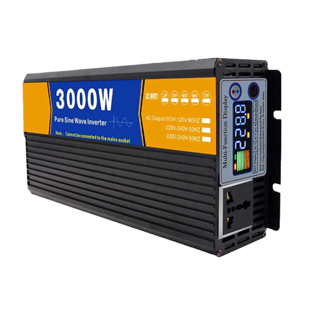 HYZHANHONG 1500 Watt Pure Sine Wave Power Inverter, 12V-72V DC to 110V/ 220V AC Car Charger Adapter Converter 3000 Watt Peak with LED Display & AC Outlets Outdoor/Camping,12V to 110V