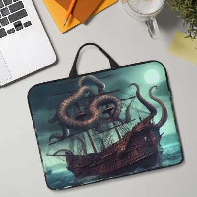 14in Laptop Sleeve Bag, Lightweight Waterproof Laptop Bag Shockproof Soft Carrying Case Octopus Ship Tablet Travel Cover with Handle for 13-14 Inch Notebook