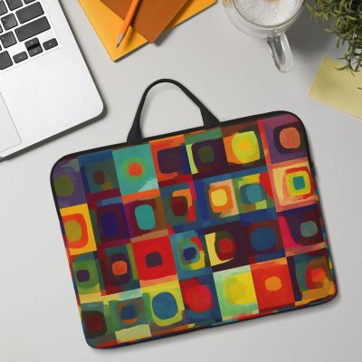 14in Laptop Sleeve Bag, Lightweight Waterproof Laptop Bag Shockproof Soft Carrying Case Abstract Art Squares Tablet Travel Cover with Handle for 13-14 Inch Notebook