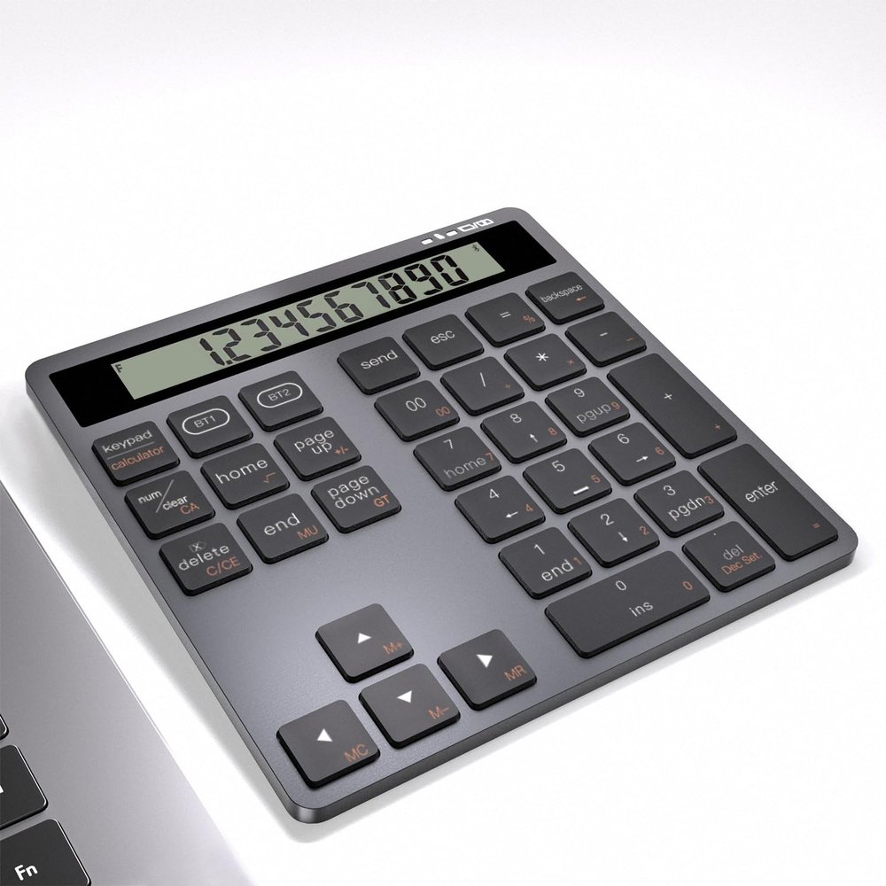 Wireless Numeric Keypad for Laptop, Rechargeable 34 Keys Bluetooth Number Pad with Dual Bluetooth, 2 in 1 Numeric Keypad Calculator with Display - Portable Slim Numpad for Windows, Mac, PC, Tablet