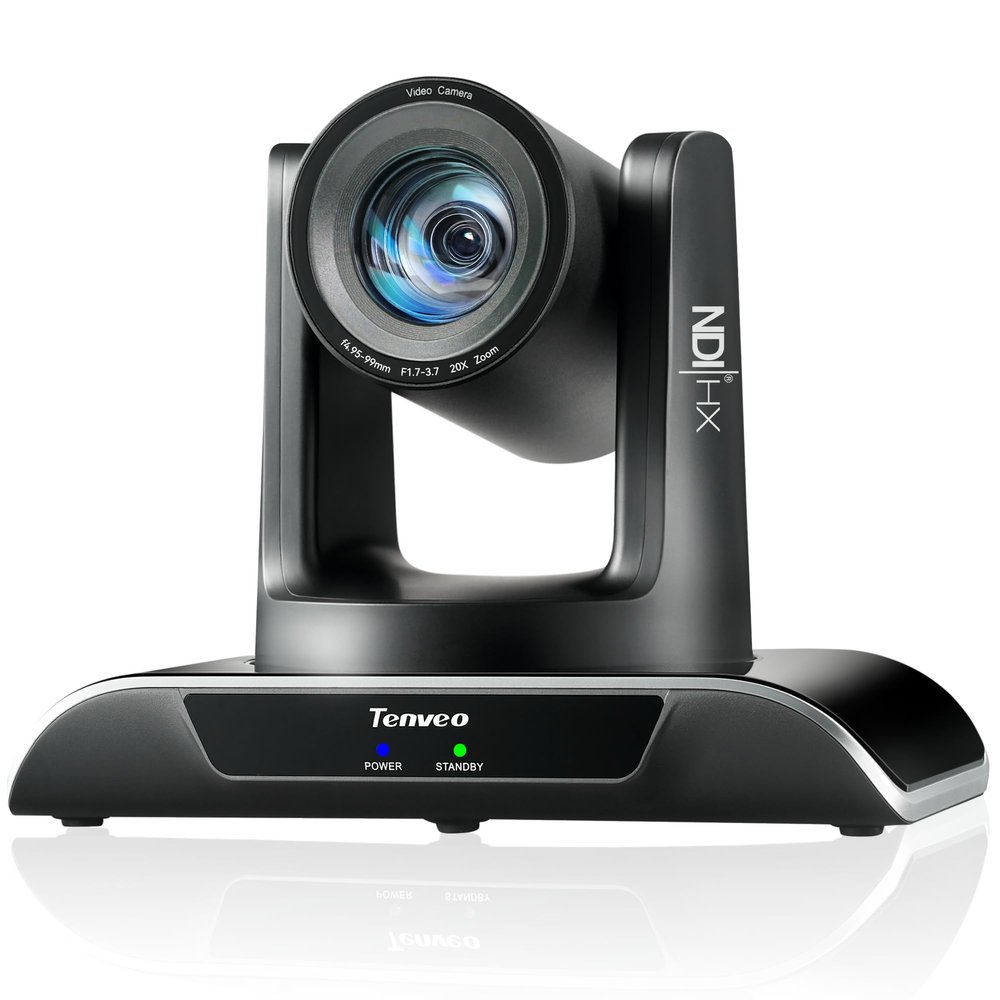 Tenveo NDI PTZ Camera AI Humanoid & Face Auto-Tracking, HDMI/LAN/USB3.0 PoE PTZ Camera 20X Optical Zoom IP Live Streaming, FHD 1080P 60FPS, for Church Services Worship Video Conference Live Streaming