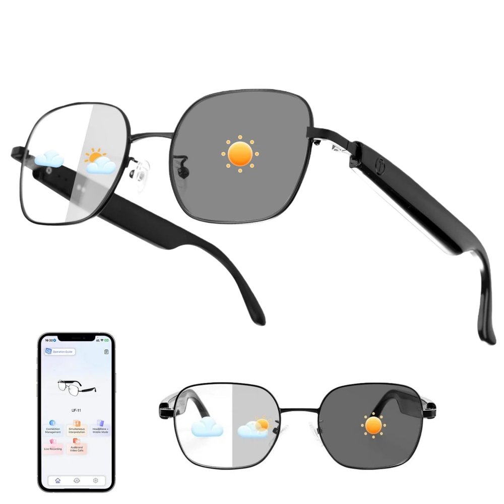 AI Smart Glasses for Women & Men, Photochromic Lenses, Real-time Translation via APP, Supporting 160+ Languages, Indoor & Outdoor Bluetooth Glasses, AI Translation Glasses for Trade, Travel, Work