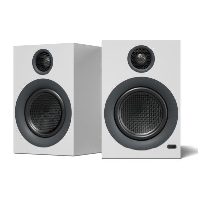HOTMAY BS1 Bluetooth Bookshelf Speakers, 75W Powered Active Speaker with 4 Inch Woofer, HiFi Speaker with aptX Bluetooth USB for Home, Studio, Gaming, Set of 2, Matte White