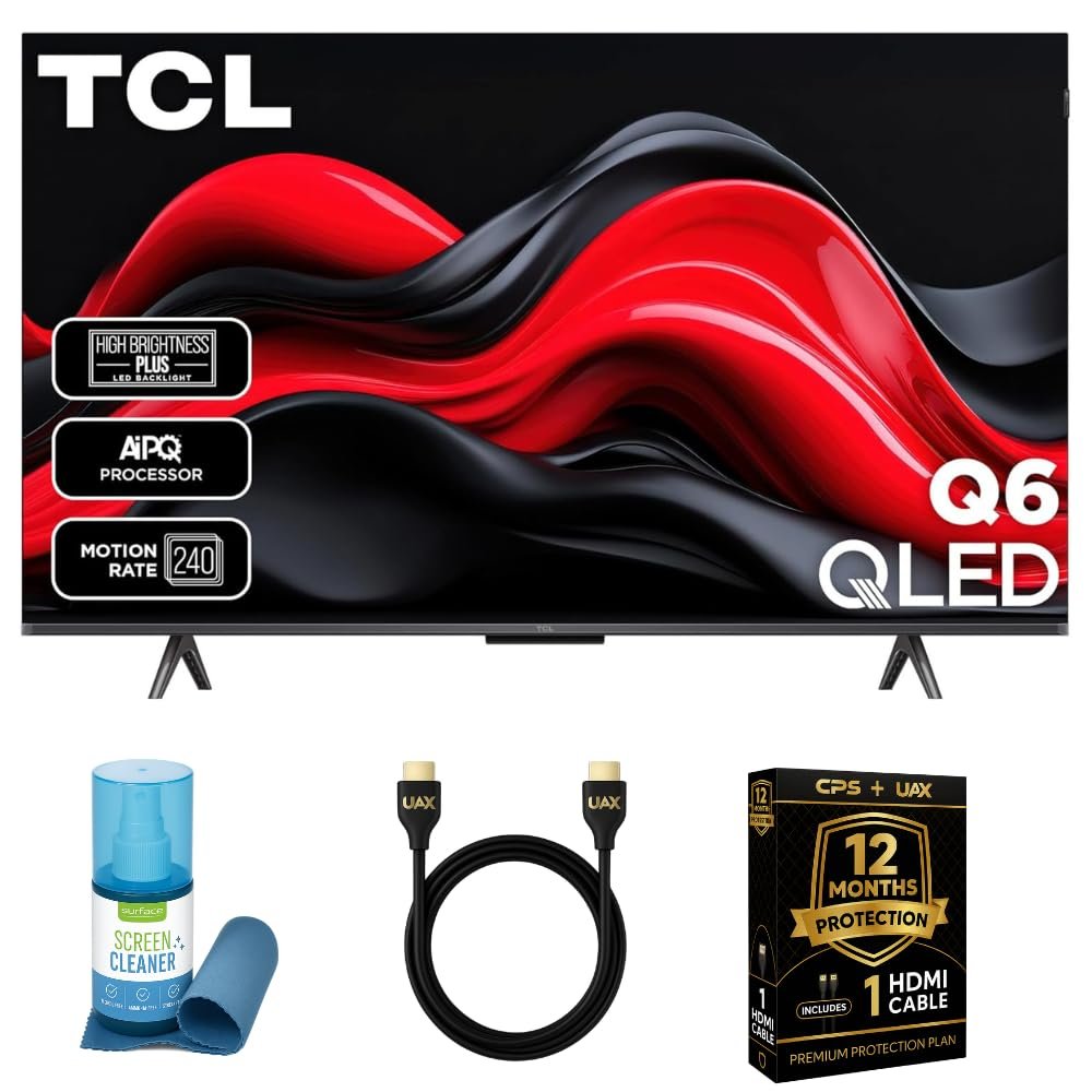 TCL 75-Inch QLED Pro 4K Smart Google TV Bundle - HDR10+, Dolby Vision & Atmos, Voice Remote, 144 Hz VRR, W/ 12 Months CPS Protection, UAX HDMI Cable & Screen Cleaner with Microfiber