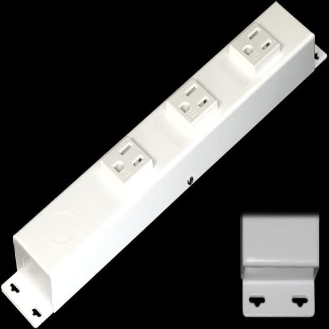10 Hardwired Power Strip (NO Power Cord), 3 Vertical Tamper Resistant Outlets, with Ears (with mounting tabs on Both Ends), 15A (NOT a 20 Amp Unit), White