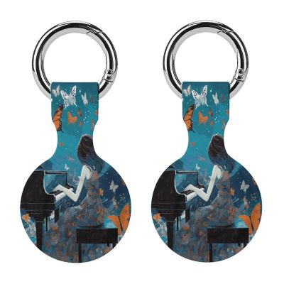 Compatible with Air Tag Keychain Holder,Girl Playing Pianoprinted Silicone for AirTags Cases for Apple for AirTag GPS Item Finders Accessories 2Pack
