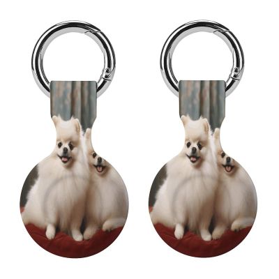 Compatible with Air Tag Keychain Holder,Short-haired Pomeranian Dogprinted Silicone for AirTags Cases for Apple for AirTag GPS Item Finders Accessories 2Pack