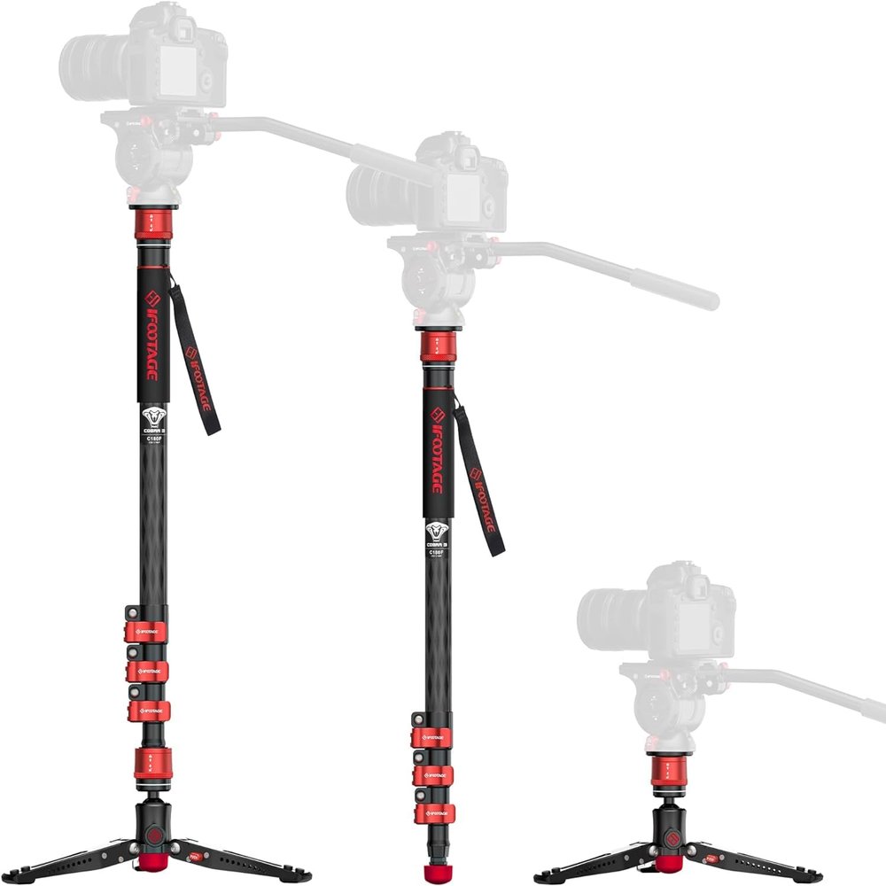 IFOOTAGE Monopod Cobra 3 C180F, 71" Professional Carbon Fiber Monopod for Cameras, Max Load 17.64 lbs, New and Good Item with Defective Box