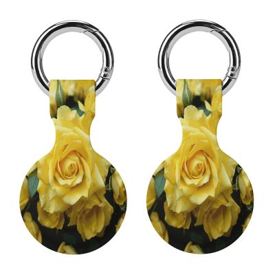 Compatible with Air Tag Keychain Holder,Graceful Yellow Rose Flowerprinted Silicone for AirTags Cases for Apple for AirTag GPS Item Finders Accessories 2Pack