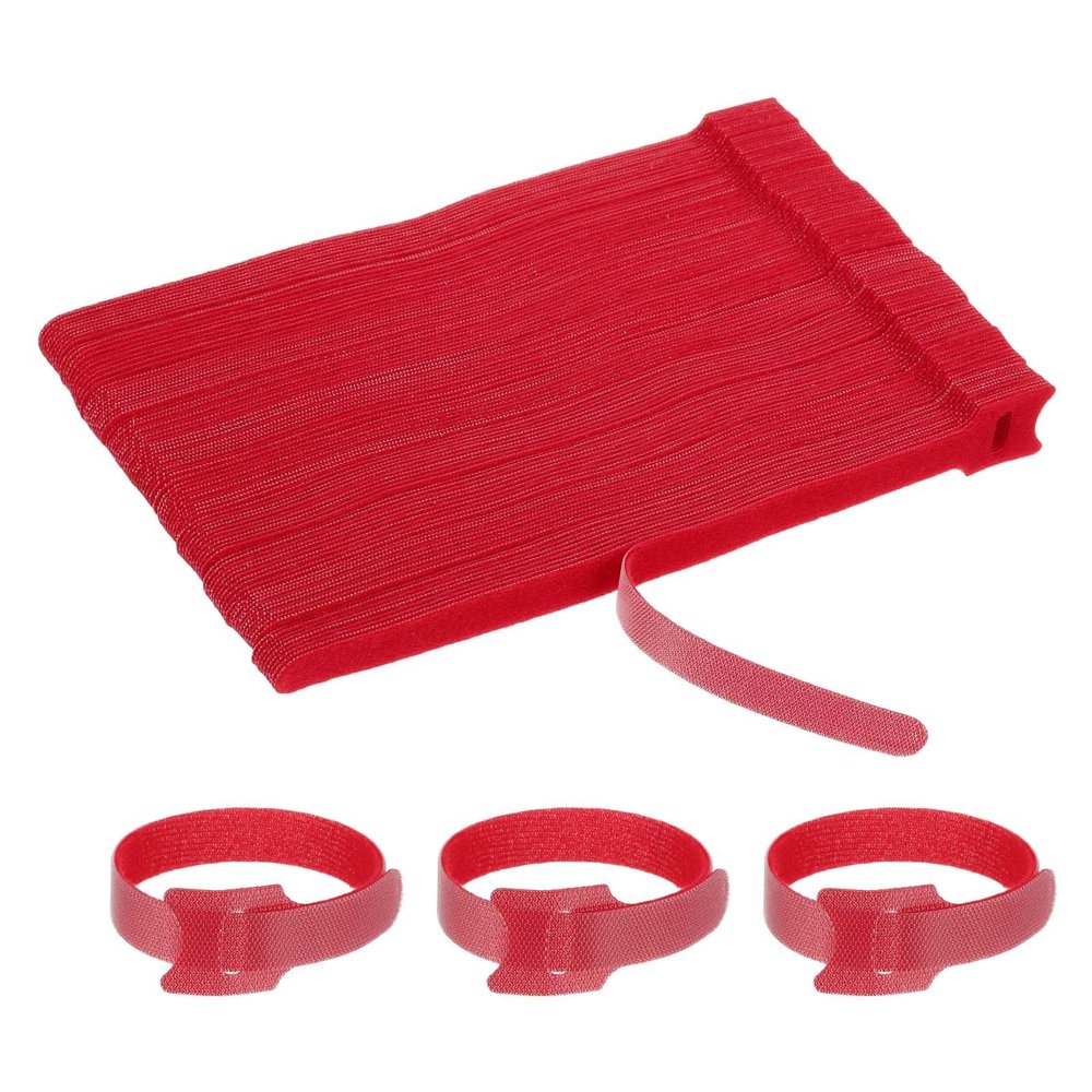 PATIKIL 8 Inch Reusable Cable Ties, 100 Pcs Adjustable Fastening Hook and Loop Straps Cord Management Wire Wrap Organizer for Home Office Cables, Red