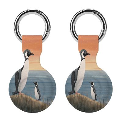 Compatible with Air Tag Keychain Holder,Hand Drawn Penguinprinted Silicone for AirTags Cases for Apple for AirTag GPS Item Finders Accessories 2Pack