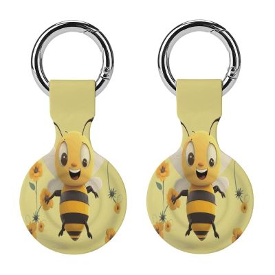 Compatible with Air Tag Keychain Holder,Happy Beeprinted Silicone for AirTags Cases for Apple for AirTag GPS Item Finders Accessories 2Pack