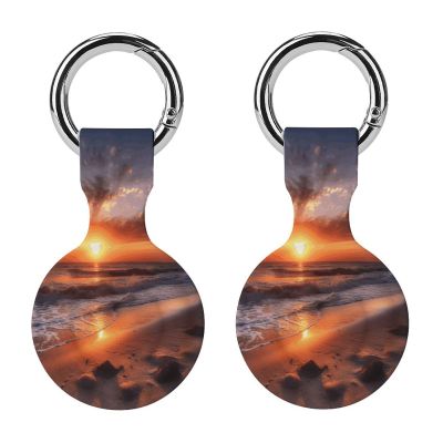 Compatible with Air Tag Keychain Holder,Beach Sunriseprinted Silicone for AirTags Cases for Apple for AirTag GPS Item Finders Accessories 2Pack