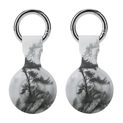 Compatible with Air Tag Keychain Holder,Foggy Mountain Pine Treeprinted Silicone for AirTags Cases for Apple for AirTag GPS Item Finders Accessories 2Pack