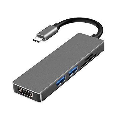 5 in 1 Multiport Adapter with HDMI SD/TF Card Reader USB 3.0 and USB 2.0 Port Extender Compatible for Type C Ports Laptops