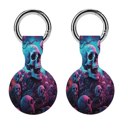 Compatible with Air Tag Keychain Holder,Color Skull Picturesprinted Silicone for AirTags Cases for Apple for AirTag GPS Item Finders Accessories 2Pack