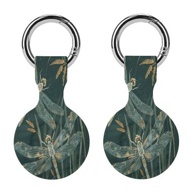 Compatible with Air Tag Keychain Holder,Dark Green Dragonflyprinted Silicone for AirTags Cases for Apple for AirTag GPS Item Finders Accessories 2Pack