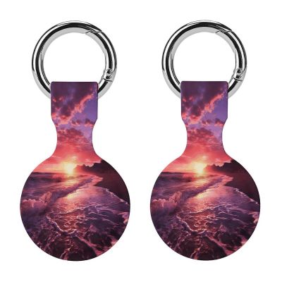 Compatible with Air Tag Keychain Holder,Beach Sunsetprinted Silicone for AirTags Cases for Apple for AirTag GPS Item Finders Accessories 2Pack