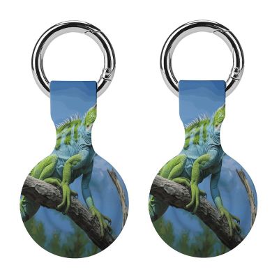 Compatible with Air Tag Keychain Holder,Green Lizardprinted Silicone for AirTags Cases for Apple for AirTag GPS Item Finders Accessories 2Pack