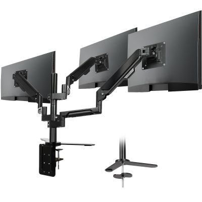 3 Monitor Desk Mount with Full Motion Articulating Arms,Triple Monitor Mount for 17-32 inch Screens,Adjustable Height/Tilt/Swivel, Heavy Duty Clamp/Grommet Base (75x75 or 100x100 VESA Mount)