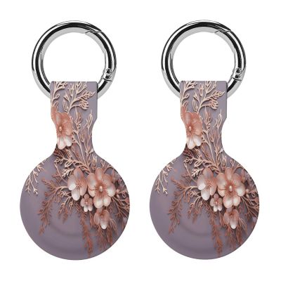 Compatible with Air Tag Keychain Holder,Elegant Decorative Floralprinted Silicone for AirTags Cases for Apple for AirTag GPS Item Finders Accessories 2Pack