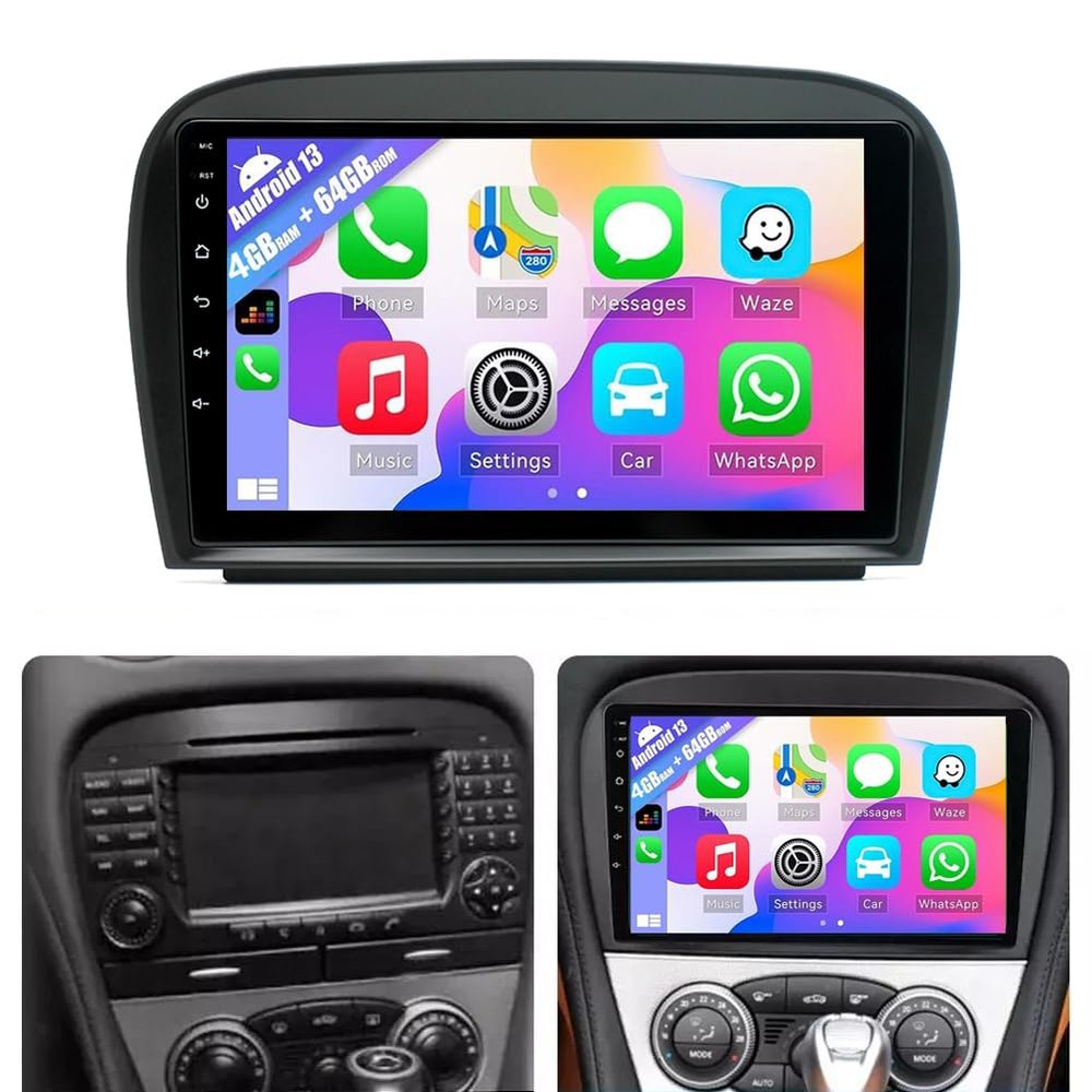 Surakey 9Inch Car Stereo Radio CarPlay Compatible for Mercedes-Benz SL R230 SL350 SL500 SL300 2005-2012 Android 13 GPS Navi with CarPlay Wireless & Andriod Auto Touch Screen MirrorLink HiFi MIC,4+64G