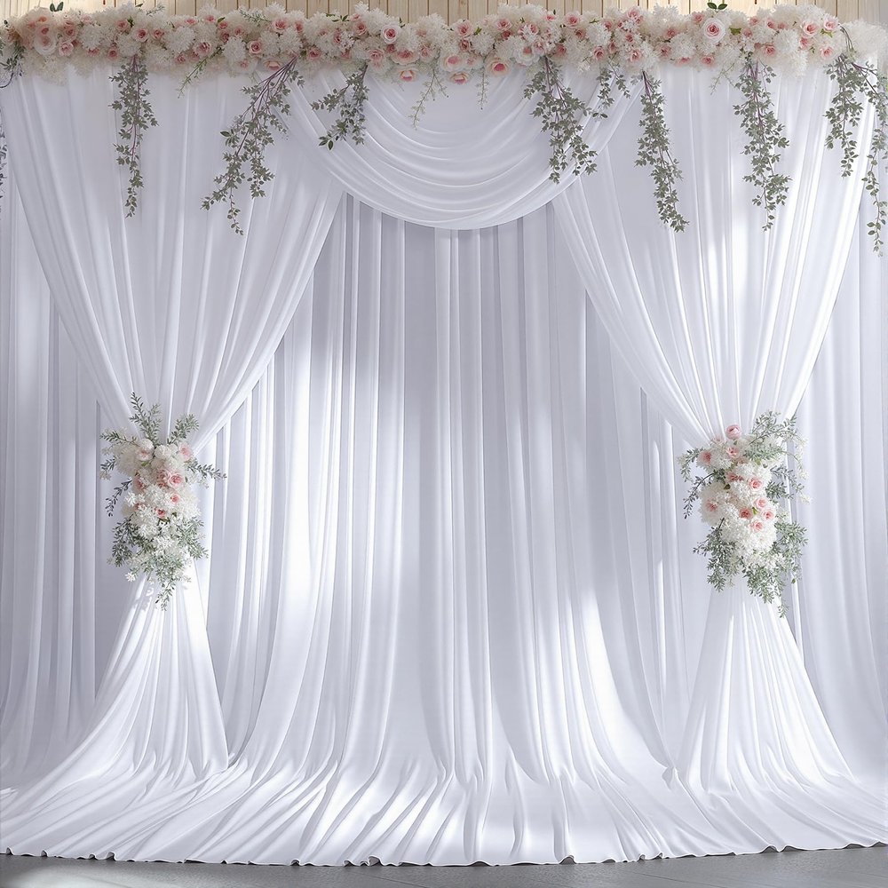 10x15 FT White Backdrop Curtain for Parties Wrinkle Free Photo Backdrop Curtains Polyester Wedding Back Drop Cloth Background for Birthday Photography Portraits Pet Photoshoot Prom Decoration