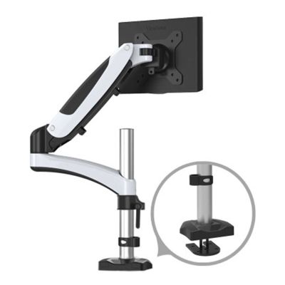 ADBWEKKF GST112 Aluminum 27" 5-16kg 360 Rotate 2 Arm Clamp Grommet Gas Spring Gas Strut LCD Tv Monitor Screen Desktop Bracket with Pole(Grommet Instal Base)