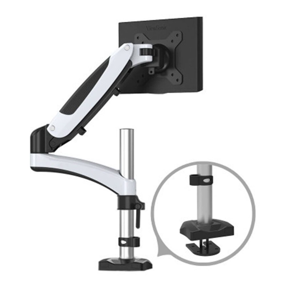 ADBWEKKF GST112 Aluminum 27" 5-16kg 360 Rotate 2 Arm Clamp Grommet Gas Spring Gas Strut LCD Tv Monitor Screen Desktop Bracket with Pole(Grommet Instal Base)