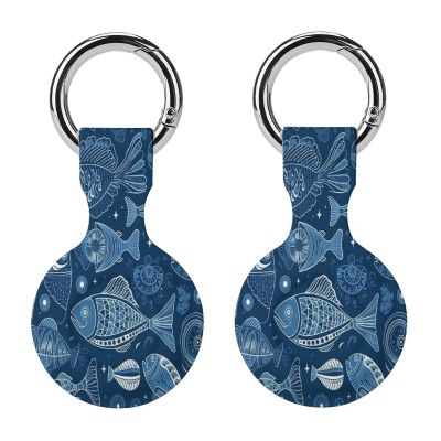Compatible with Air Tag Keychain Holder,Fish and Shellsprinted Silicone for AirTags Cases for Apple for AirTag GPS Item Finders Accessories 2Pack